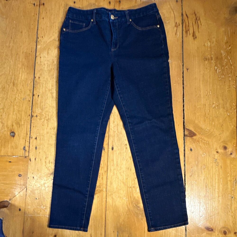 Chico's So Slimming Women's Blue Dark Wash Girlfriend Ankle Stretch Jeans 10